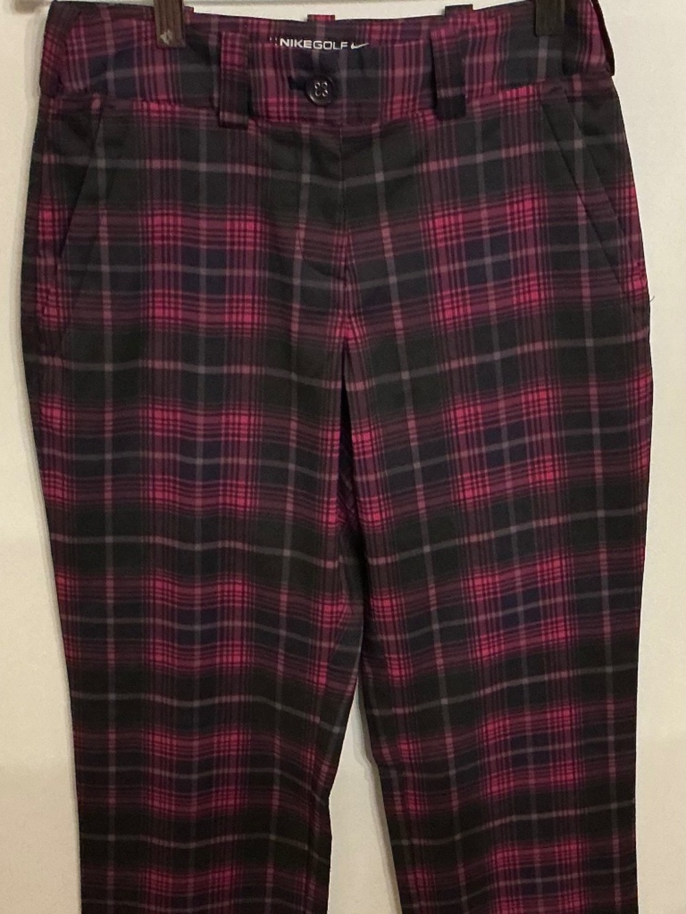 Nike Golf Tour Performance Dri-FIT Plaid Pants Womens 0 pink and navy blue
